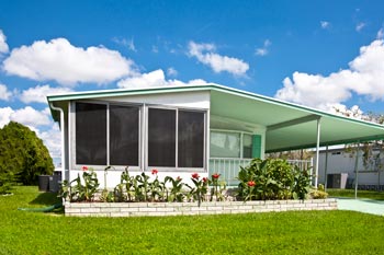 A mobile home with awning