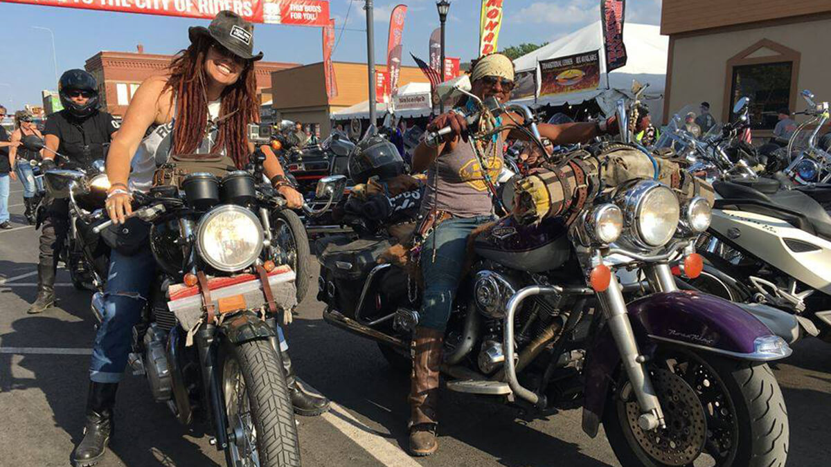 Thousands of motorcycles parked in downtown Sturgis
