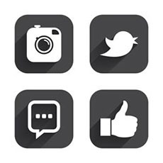 group of four small social media icons instagram, twitter, comments, and likes