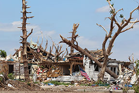 The aftermath destruction of a tornado