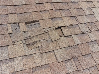 Cracked and curling shingles on a roof