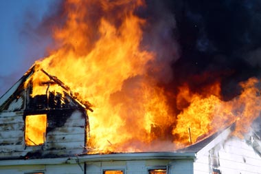 An uncontrolled house fire