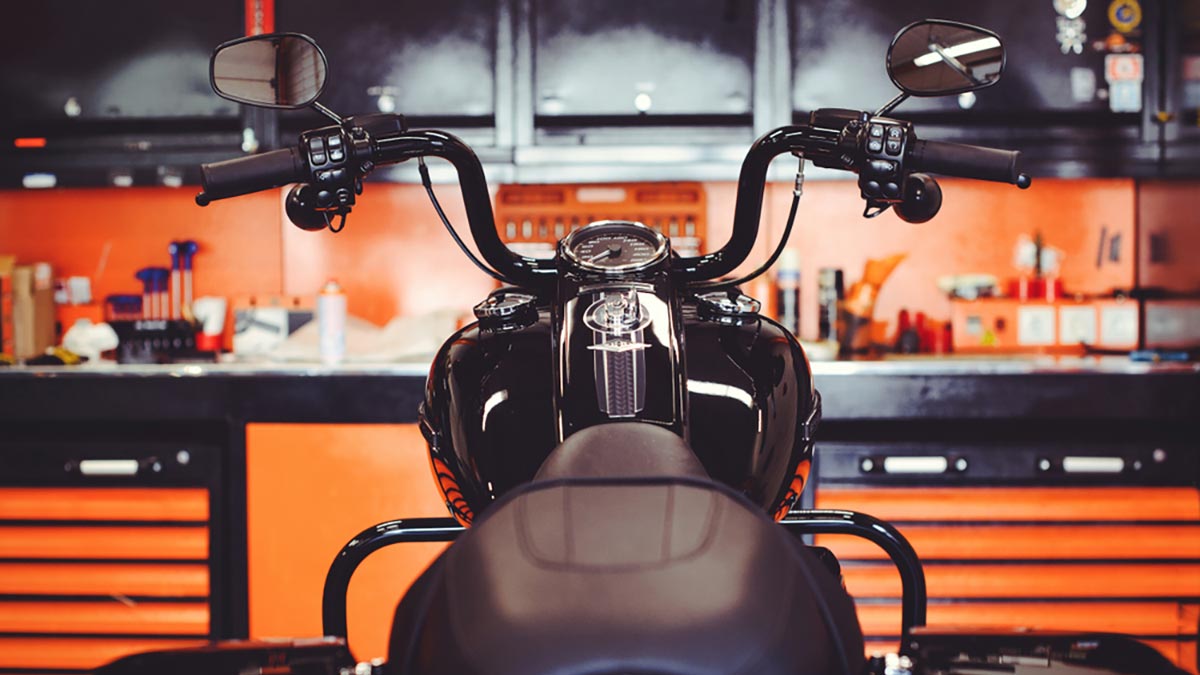 A motorcycle parked in a fancy garage (opens in new window)