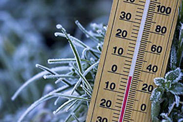 A thermometer showing cold weather