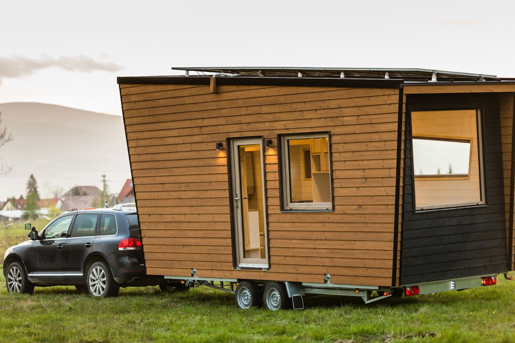 Tiny Home hitched to a car