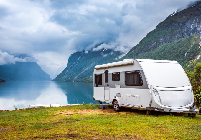 Travel trailer on a lake
