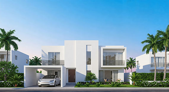 A modern house exterior in day light.